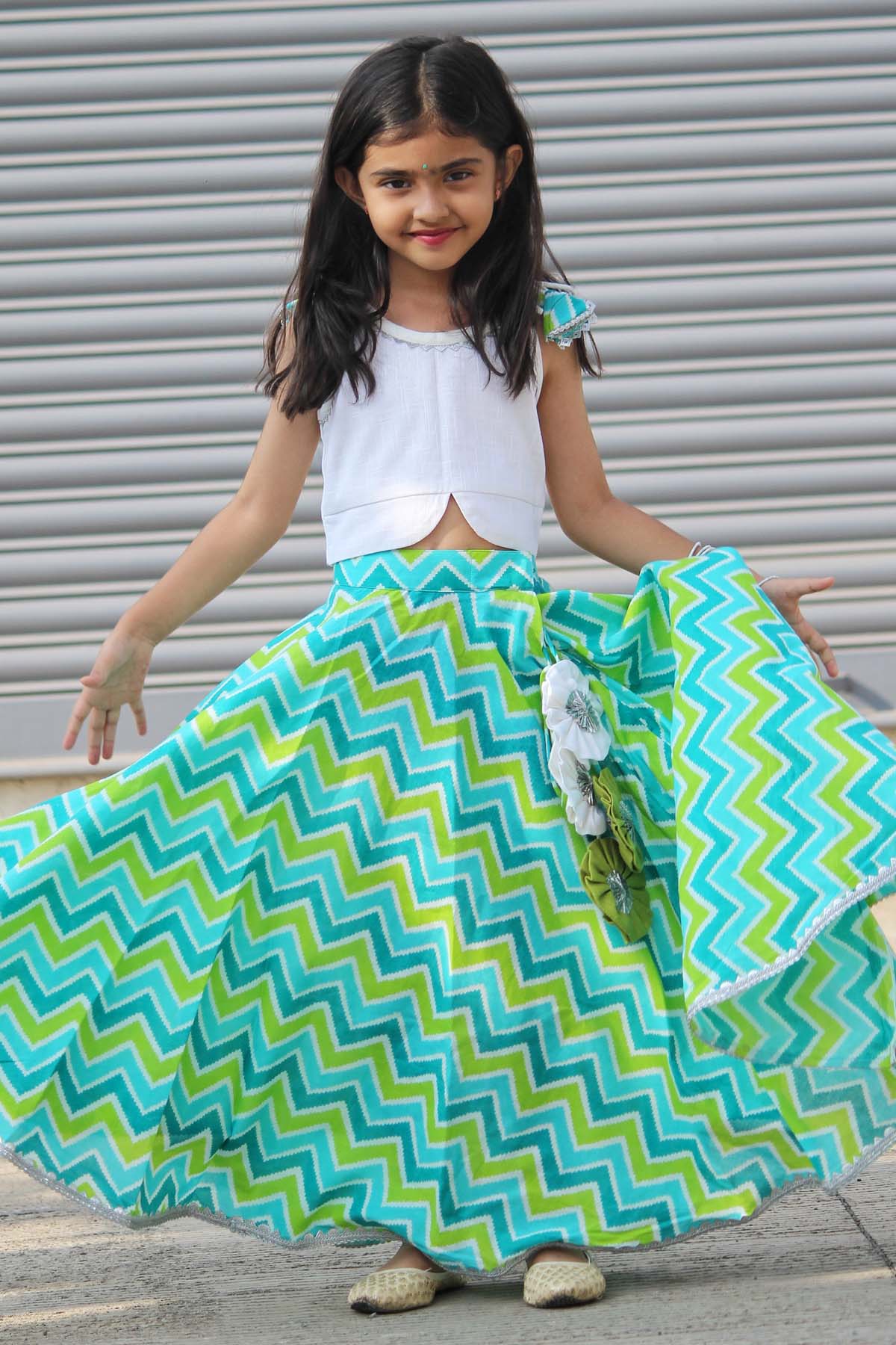 Designer Mamma's Bear Blue Zig Zag Cotton Lehenga Set For Kids (Boys & Girls) Available online at ScrollnShops